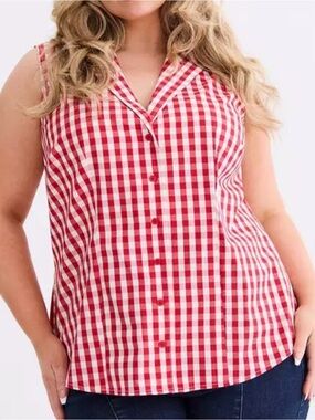 EUC Torrid Retro Chic Red White Gingham Rockabilly Tie-Front Button Up Size 4X